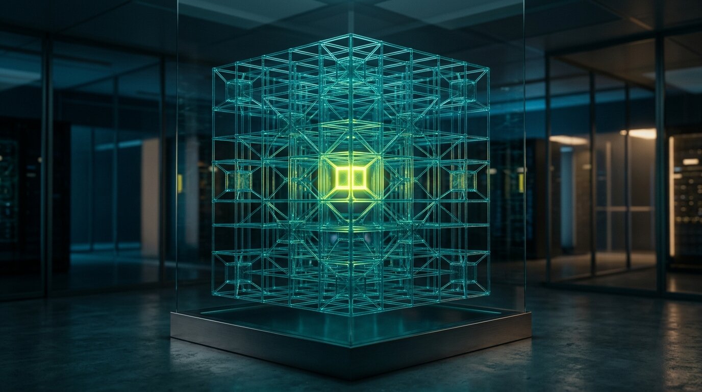 Post-Quantum-Verschluesselung: Schloss mit Gitterstruktur und Schluessel